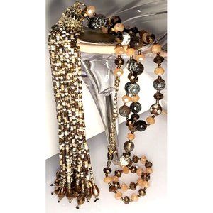 Vintage Style Beaded Necklace Tassel Coco? Hang Tag Gold Tone Elegant 25 inch